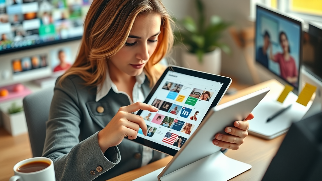 Integrated digital marketing tools network showing connected email, social media, and landing page icons