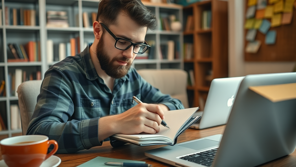 creative small business owner brainstorming blog post ideas to promote business