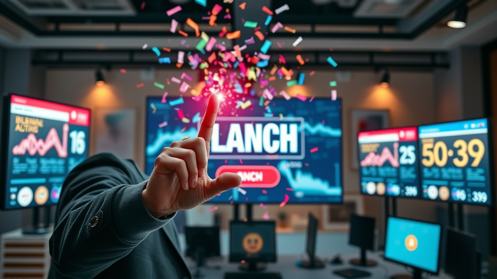 marketer launches paid digital advertising campaign for local business in modern office