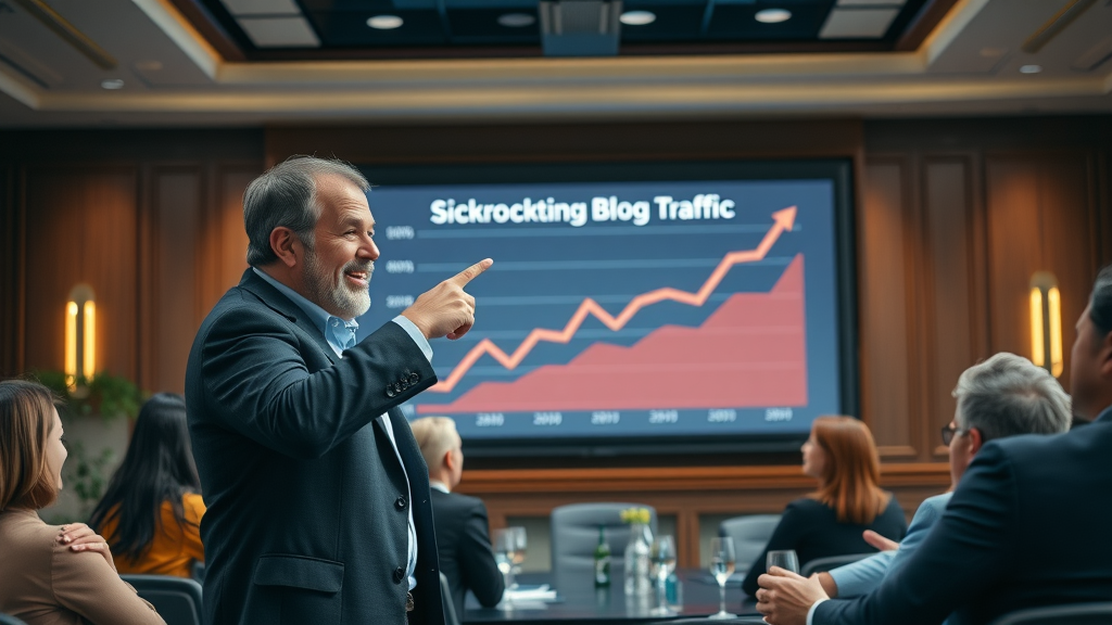 case study blog traffic - Presenter showcasing exponential growth in blog page views